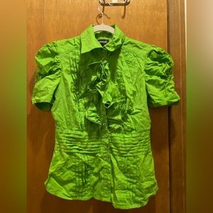 Green Ruffled Button Down Blouse